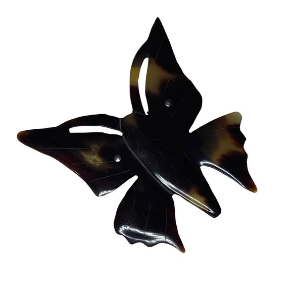 Vintage Thick Plastic Tortoise Shell Butterfly Brooch (5151) - Picture 2 of 5